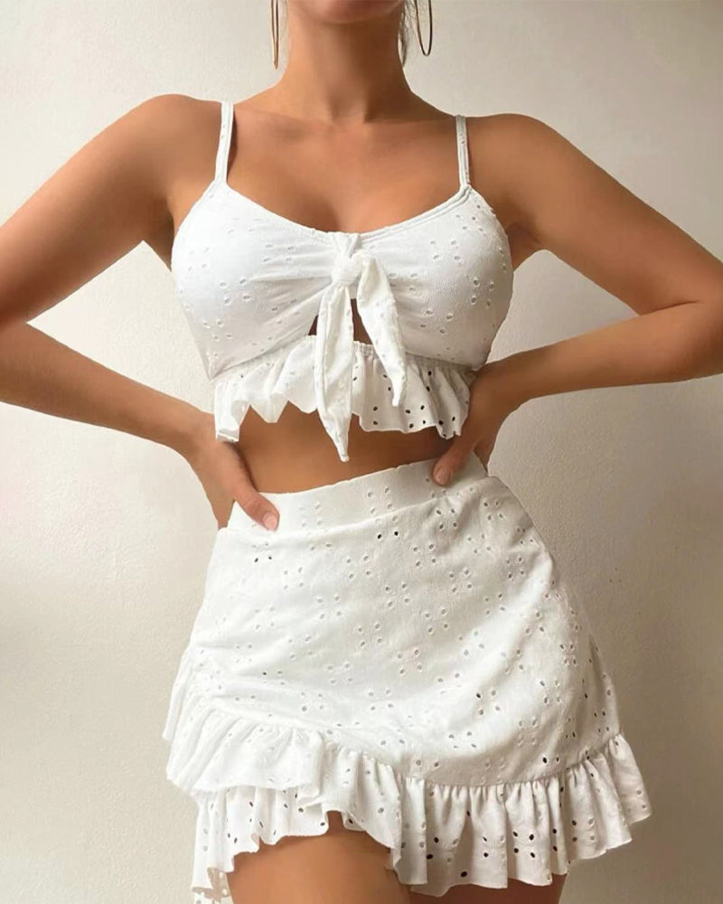 Ensemble bikini trois pièces avec robe - Blanc
