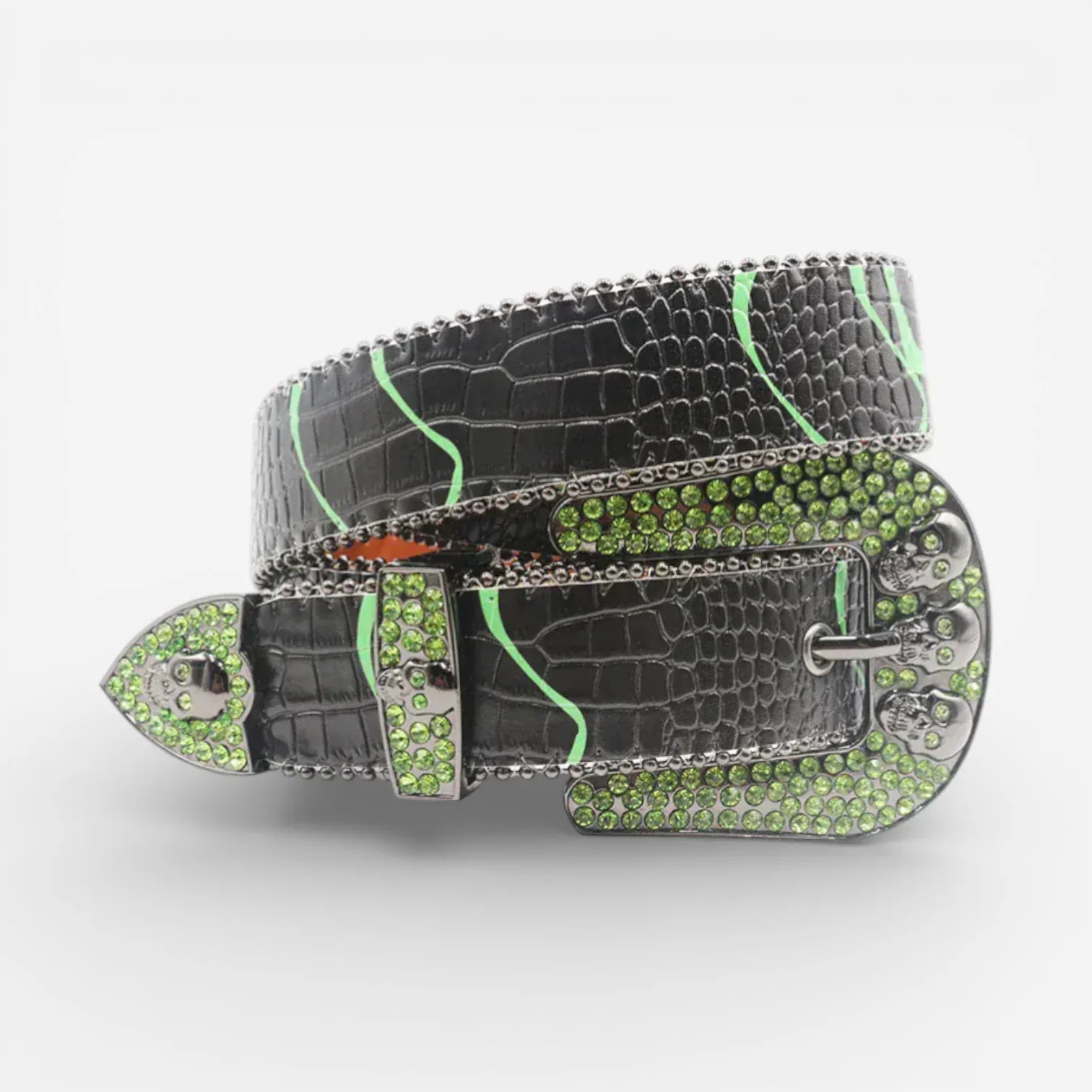 Ceinture à strass crâne audacieuse en simili cuir