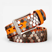 Ceinture cloutée homme en cuir avec finition géométrique