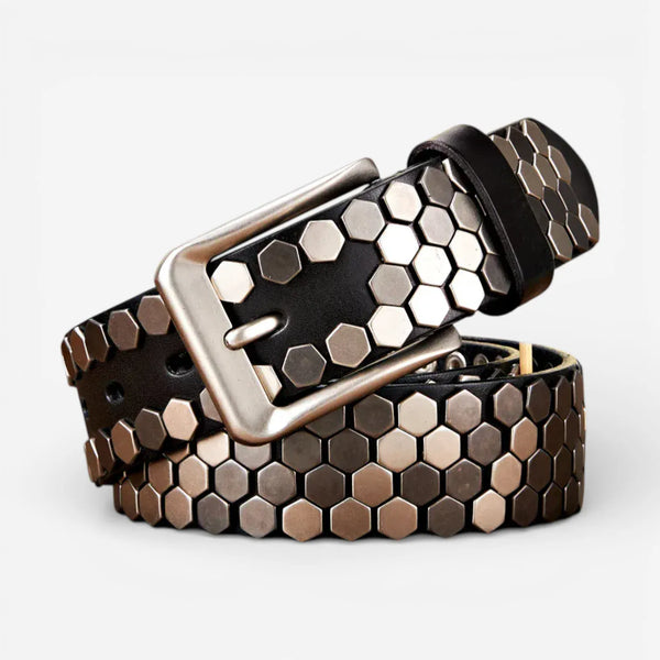 Ceinture cloutée homme en cuir avec finition géométrique