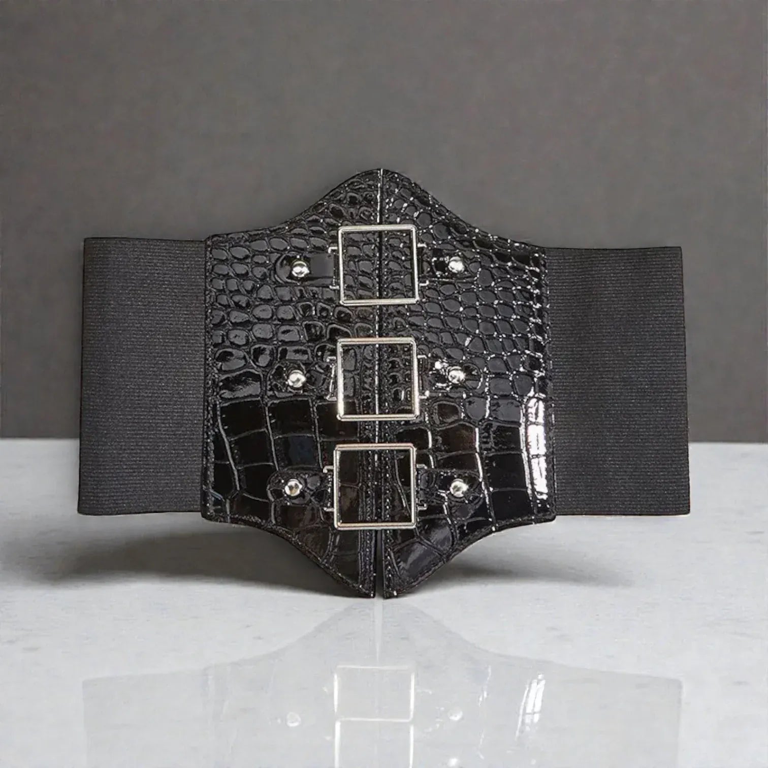 Ceinture corset femme large avec boucles argentées