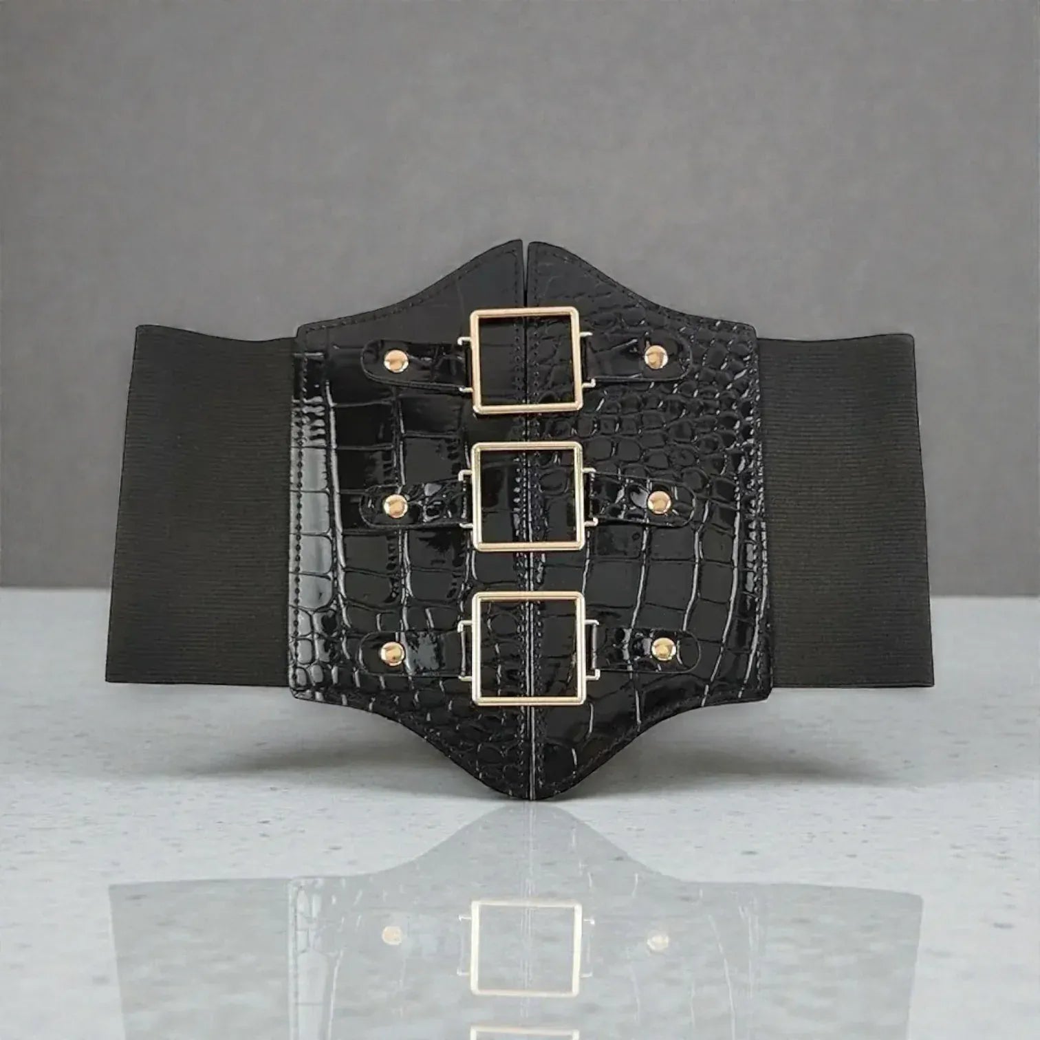 Ceinture corset femme large avec boucles argentées