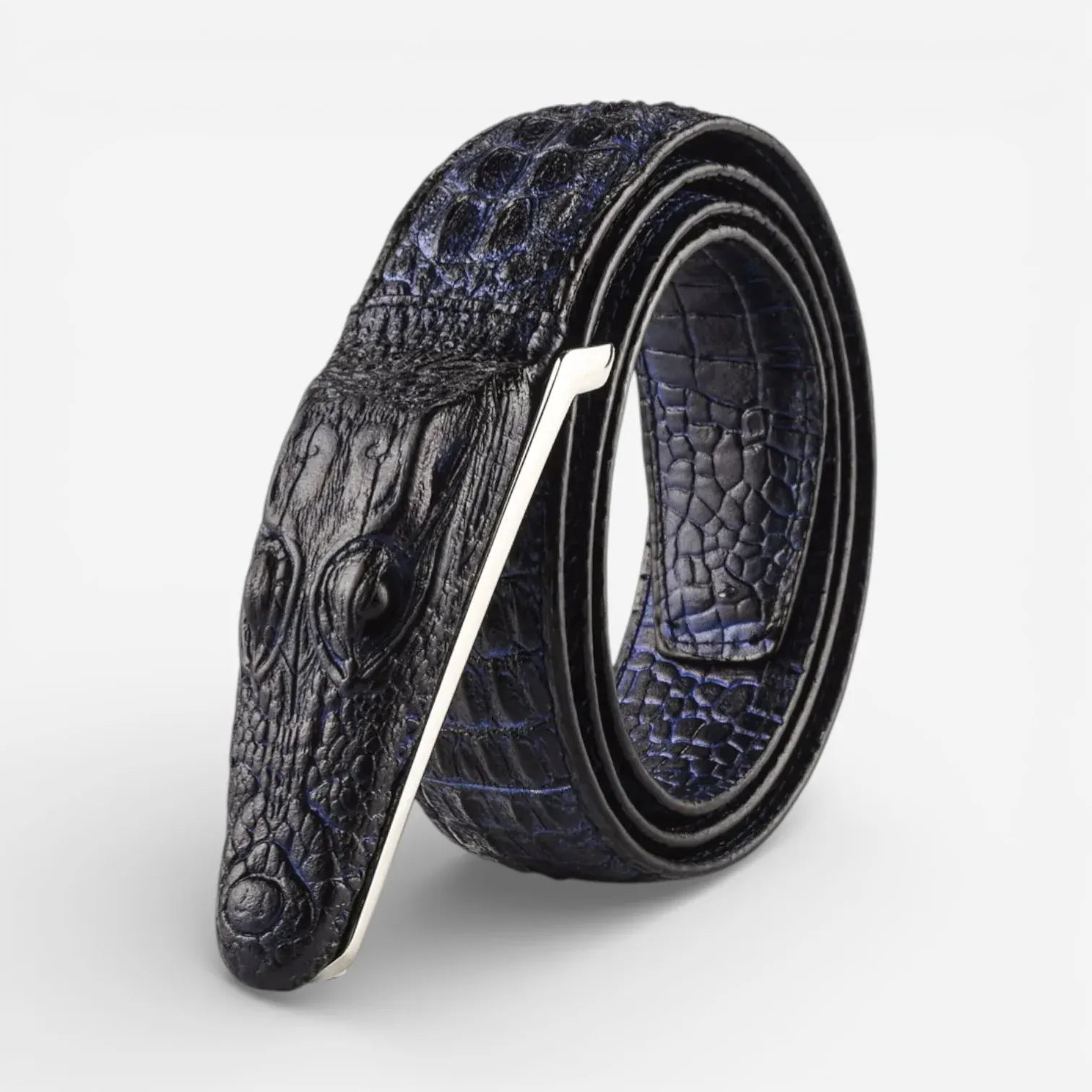 Ceinture crocodile homme en cuir avec boucle en relief