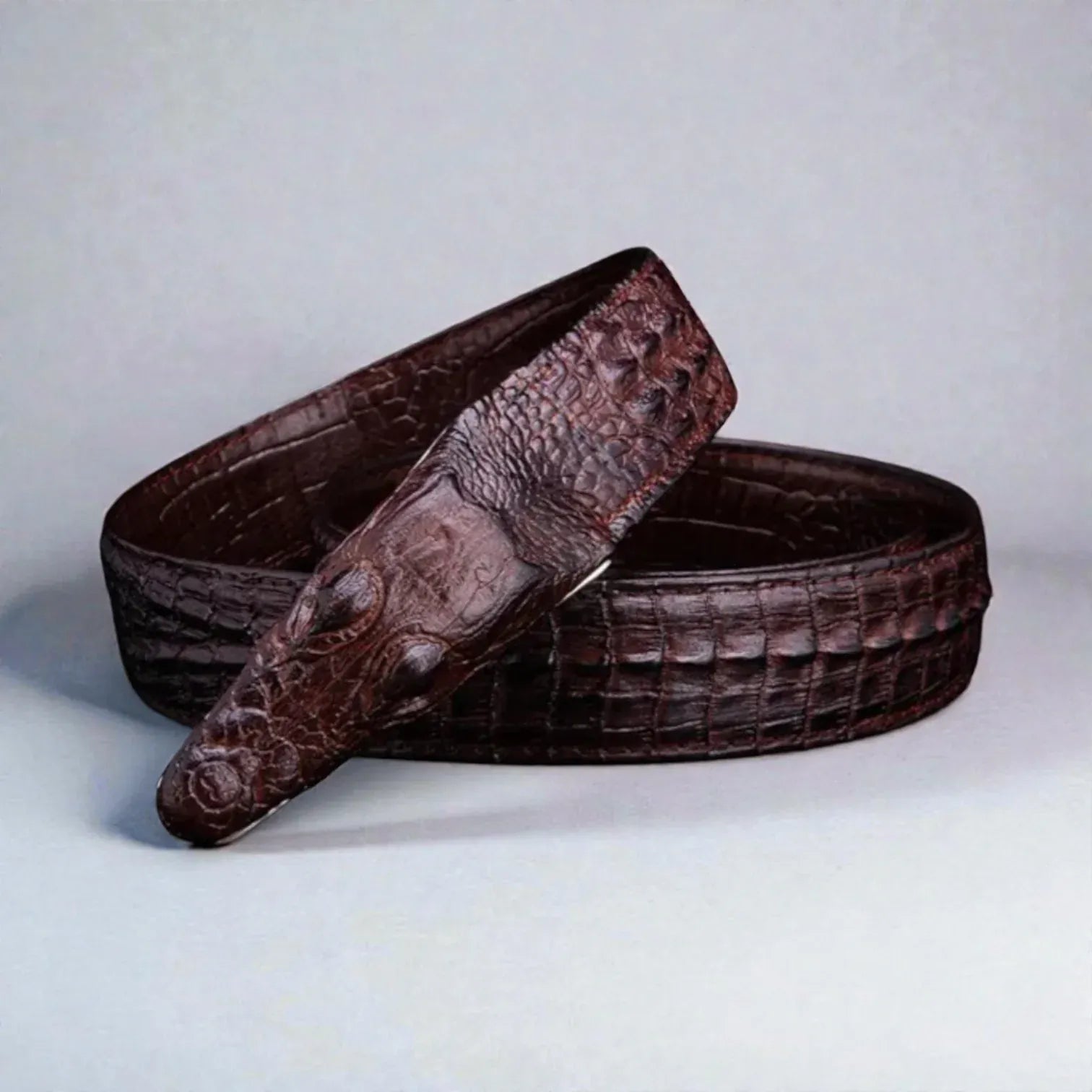 Ceinture crocodile homme en cuir avec boucle en relief