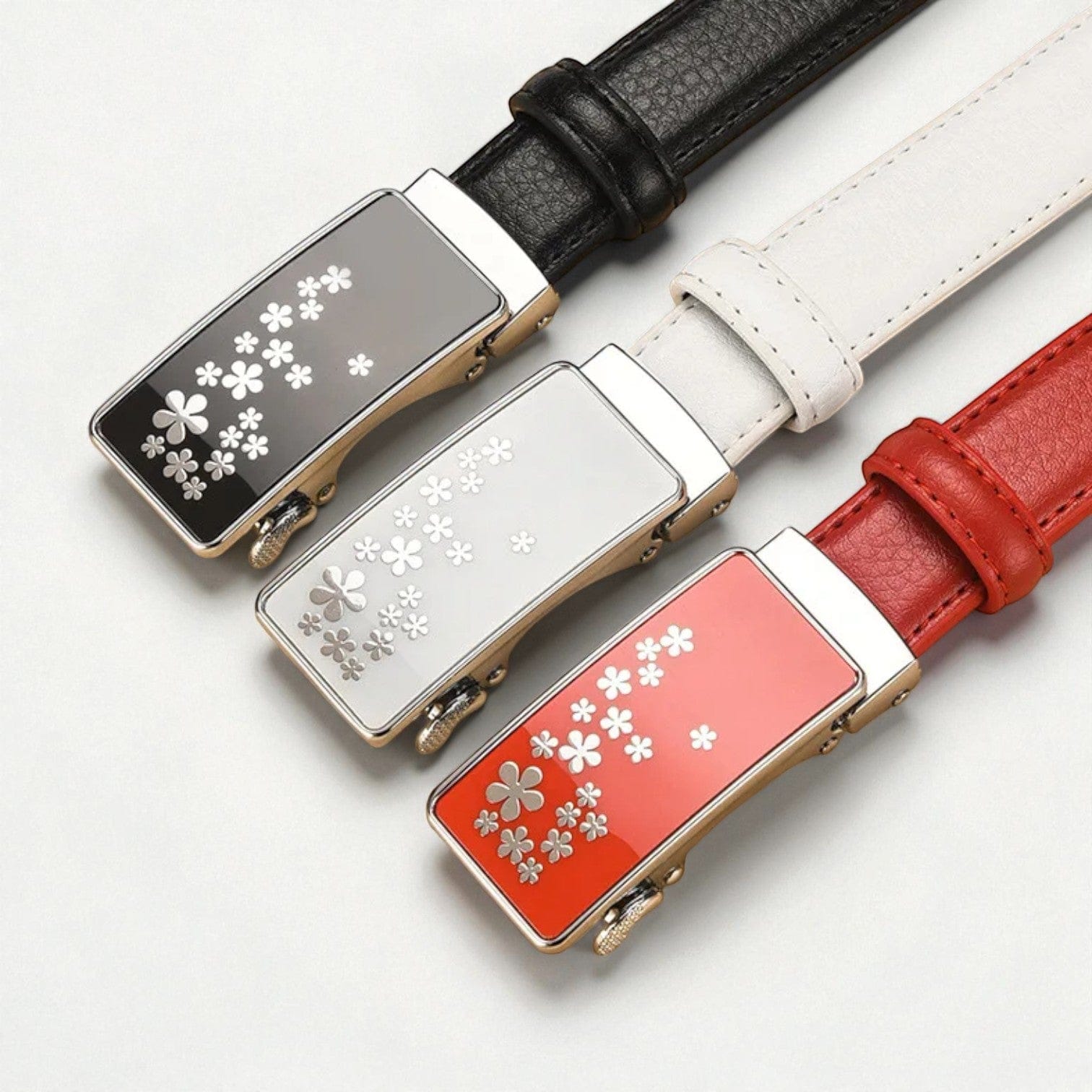 Ceinture pour femme en cuir automatique avec boucle florale design