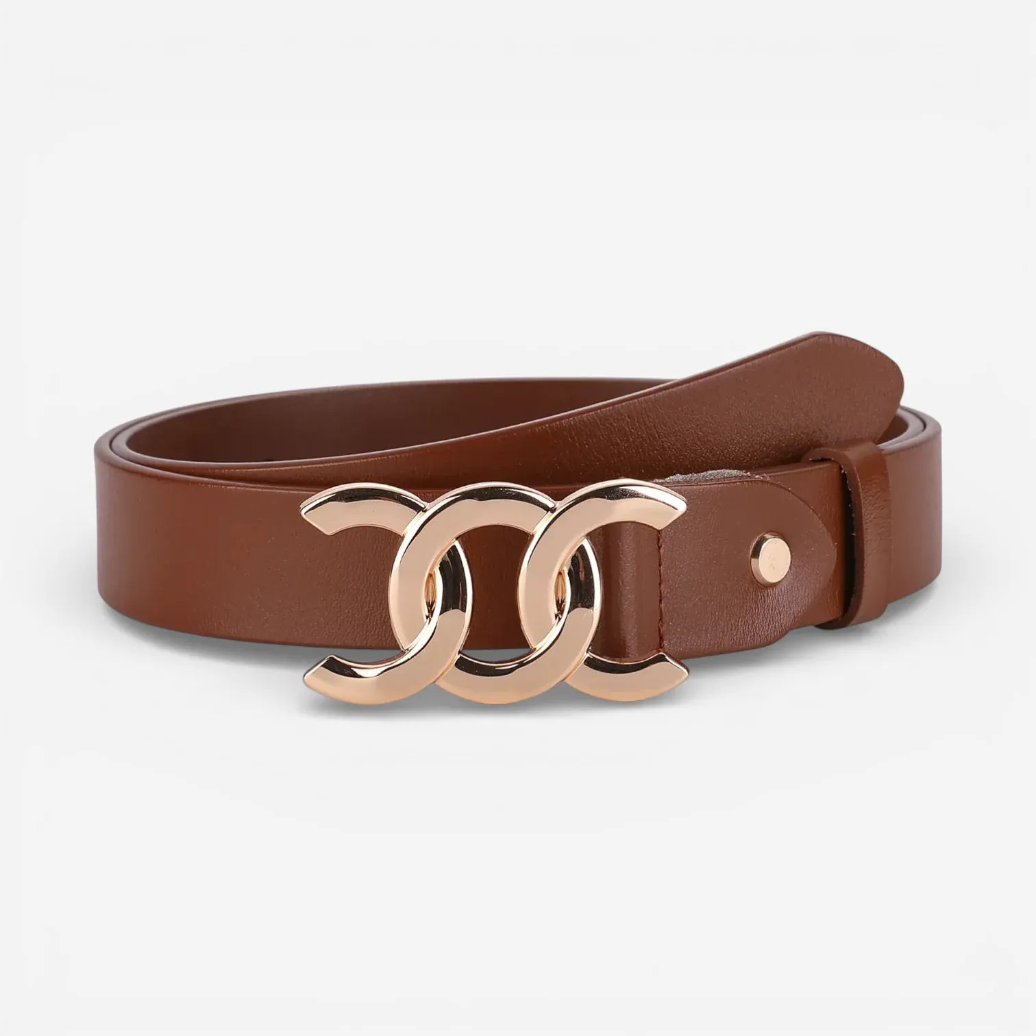 Ceinture pour femme en cuir avec boucle décorative triple anneau