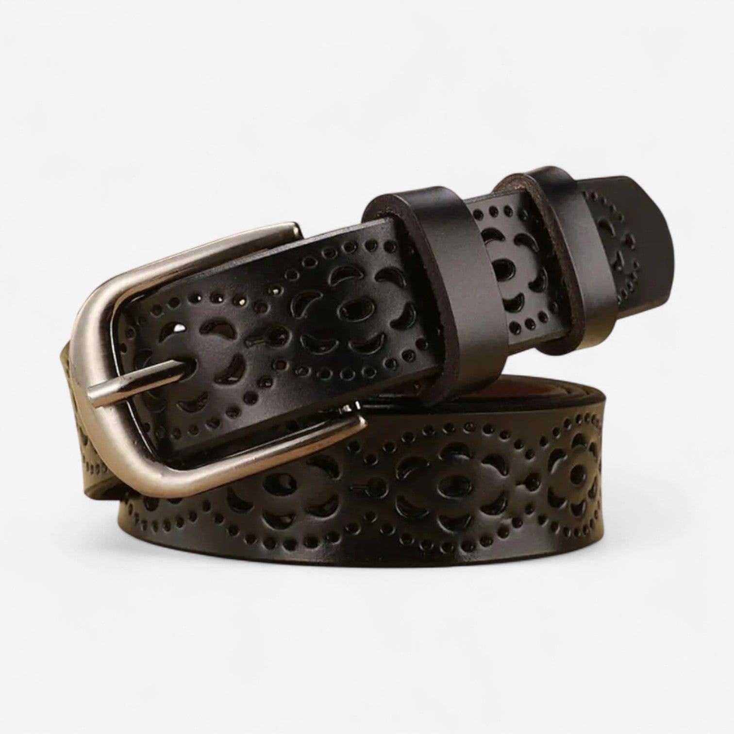 Ceinture pour femme en cuir ajouré avec motifs floral
