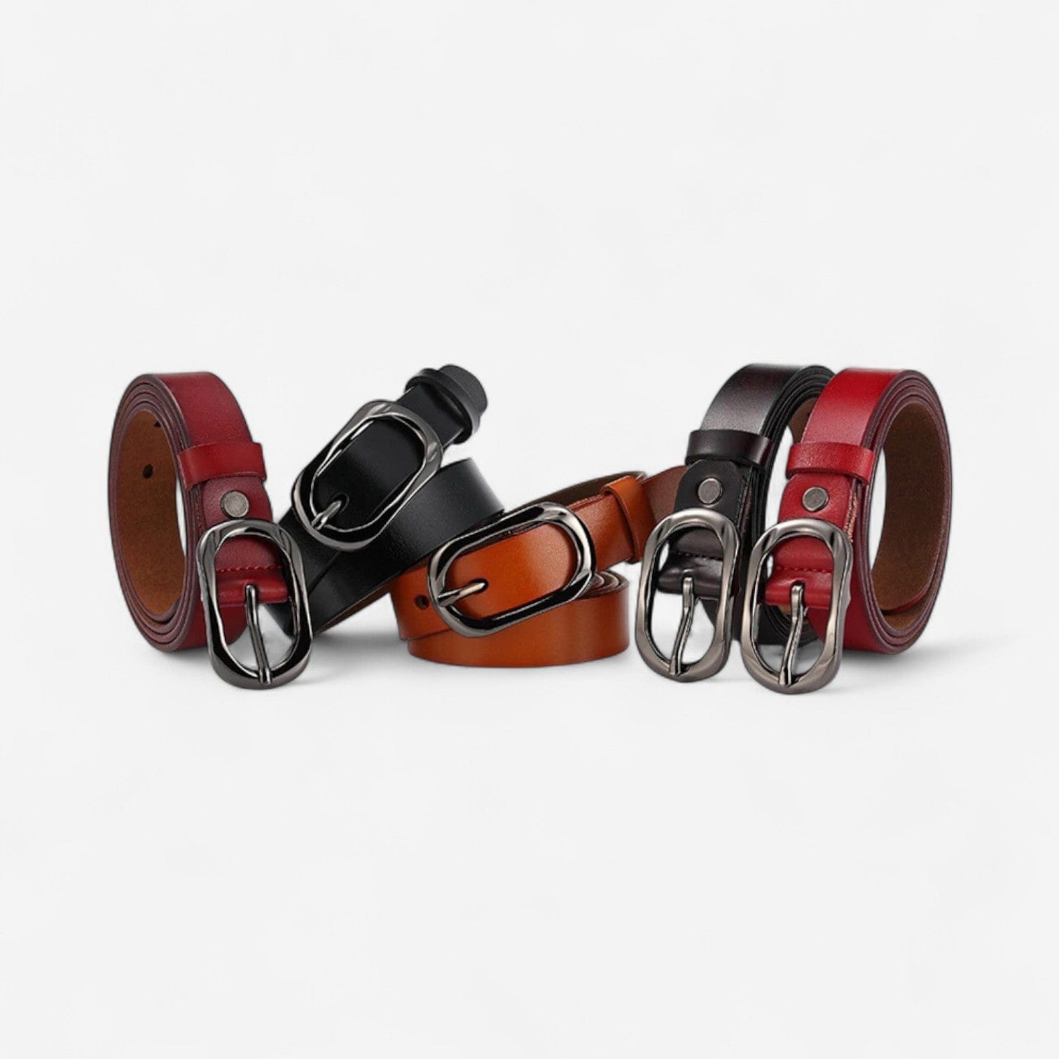 Ceinture pour femme en cuir avec boucle ovale en métal poli
