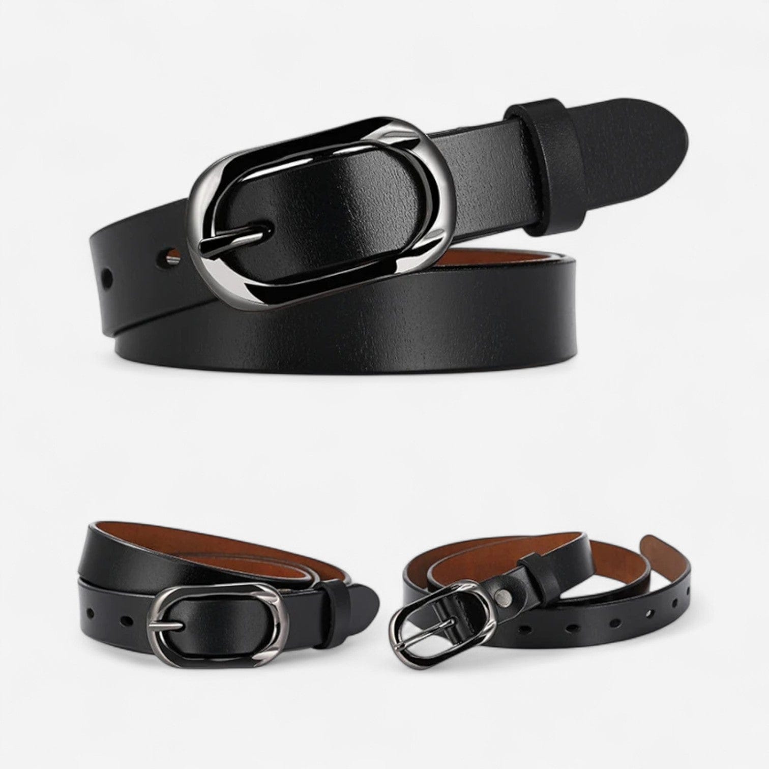 Ceinture pour femme en cuir avec boucle ovale en métal poli