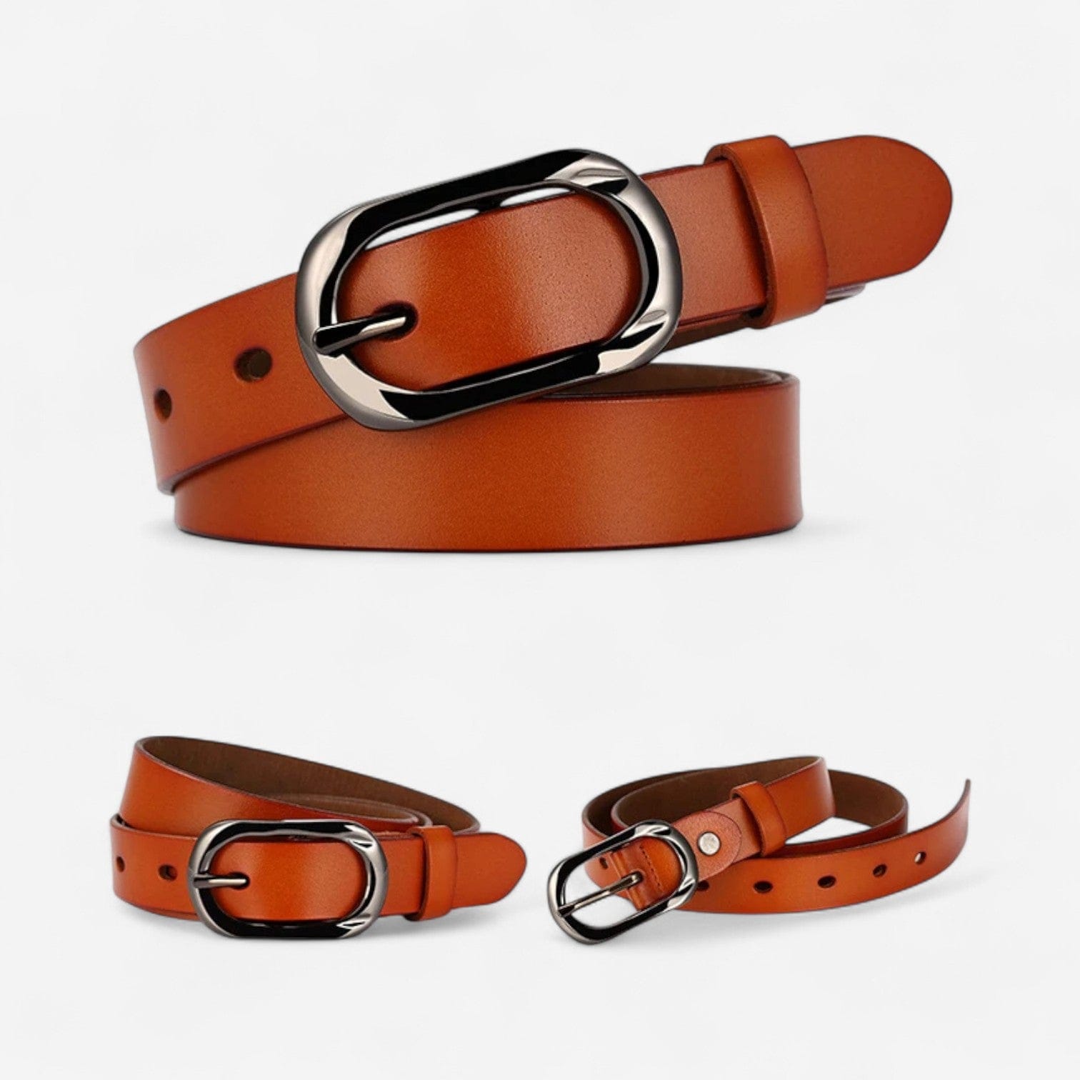 Ceinture pour femme en cuir avec boucle ovale en métal poli