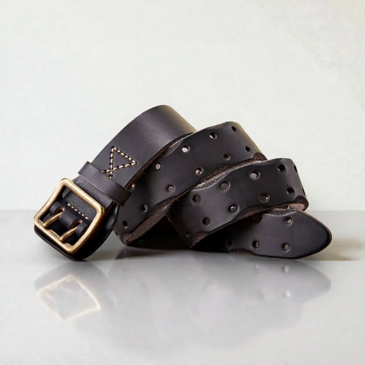 Ceinture cuir pleine fleur homme avec boucle double ardillon