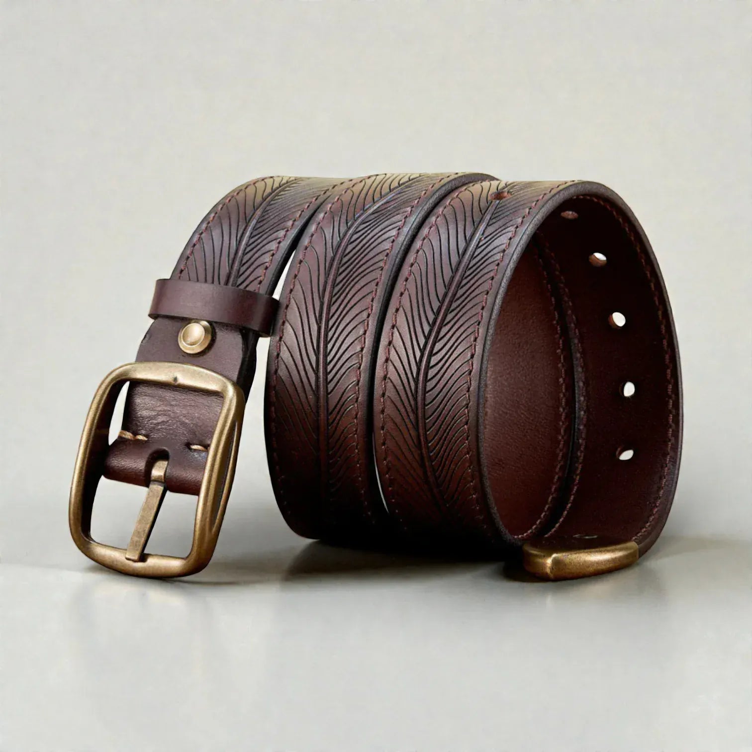 Ceinture cuir pleine fleur homme avec détails texturés