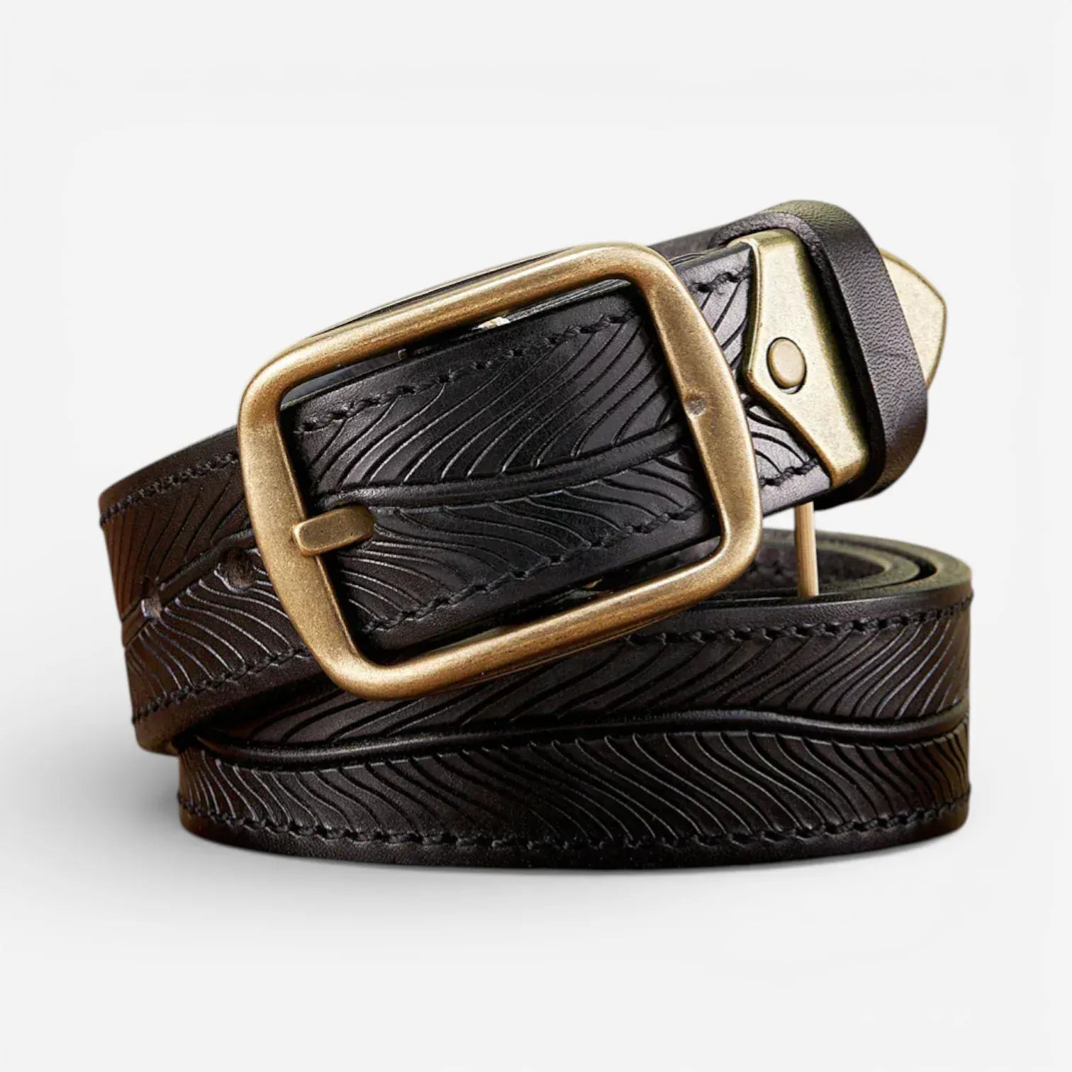 Ceinture cuir pleine fleur homme avec détails texturés