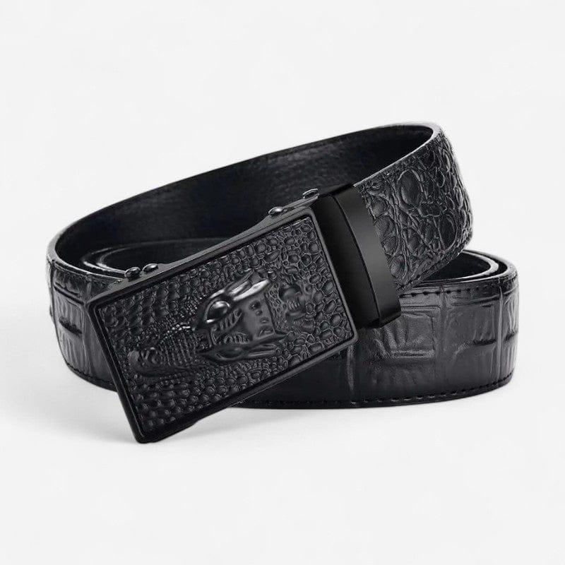 Ceinture pour homme en cuir noire avec relief texturé crocodile
