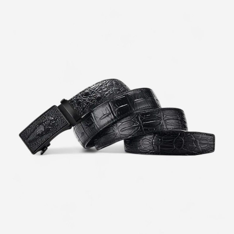 Ceinture pour homme en cuir noire avec relief texturé crocodile