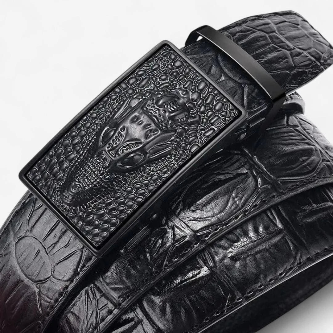 Ceinture pour homme en cuir noire avec relief texturé crocodile