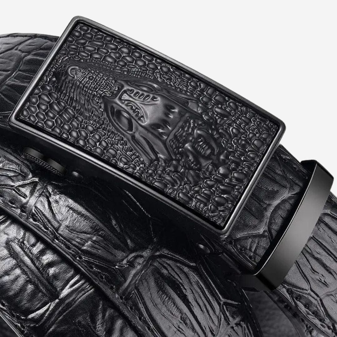 Ceinture pour homme en cuir noire avec relief texturé crocodile