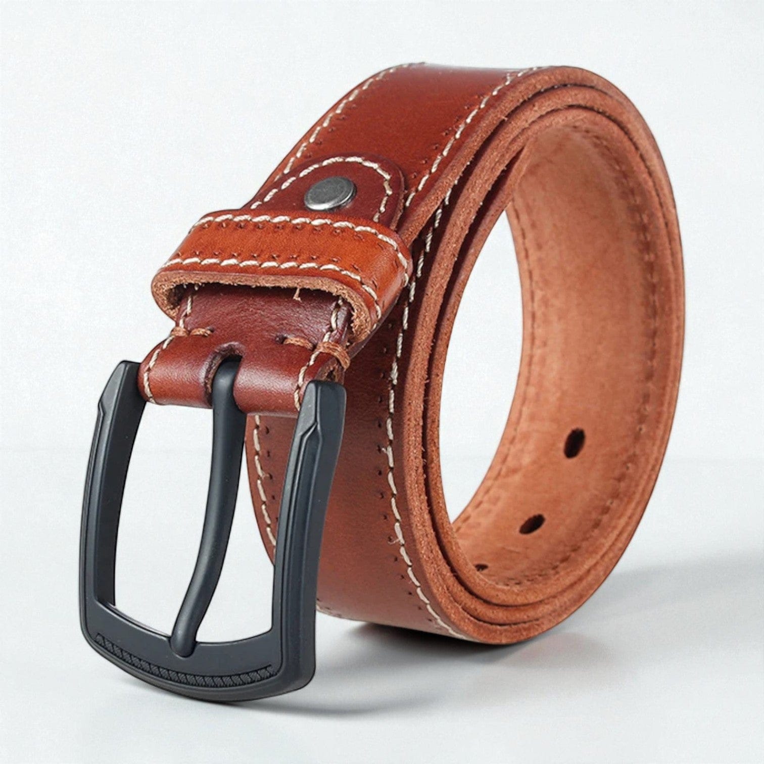 Ceinture pour homme en cuir robuste avec coutures contrastées
