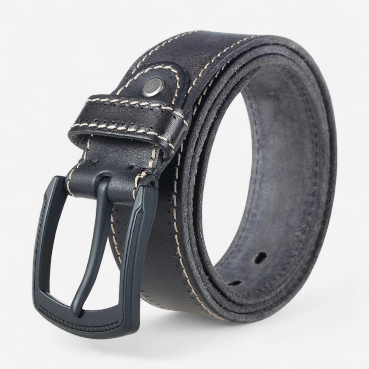 Ceinture pour homme en cuir robuste avec coutures contrastées