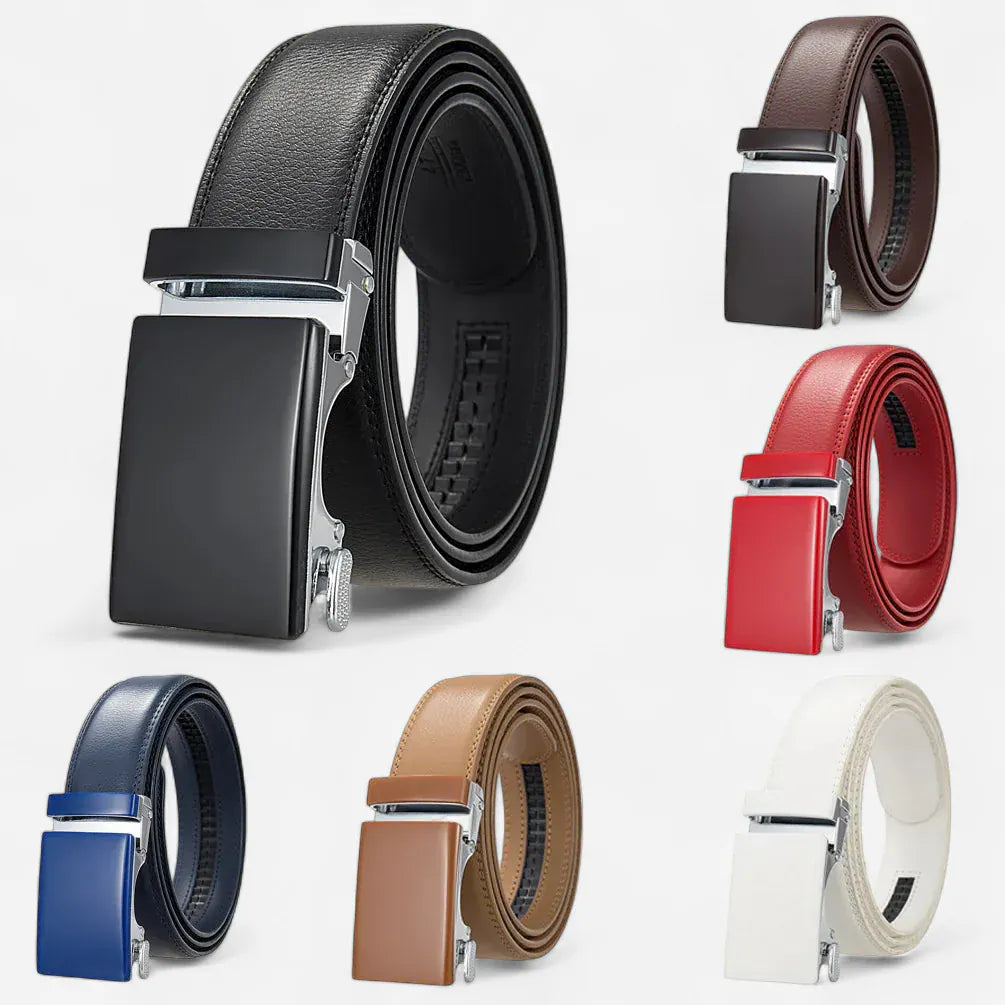 Ceinture pour homme en cuir automatique avec surpiqûres discrètes