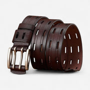 Ceinture pour homme en cuir double ardillon avec tranches polies vintage