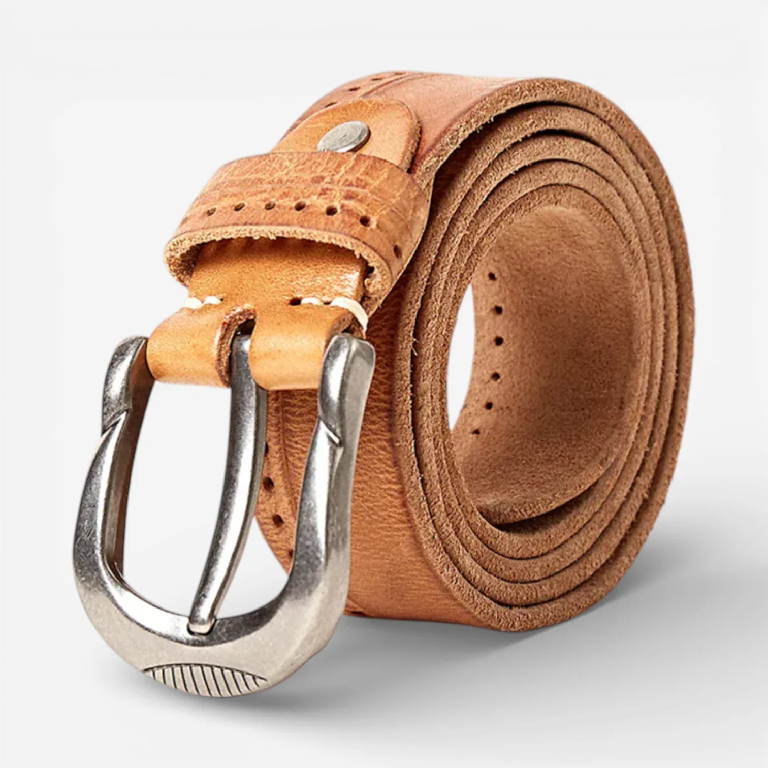Ceinture pour homme en cuir vintage avec boucle arrondie
