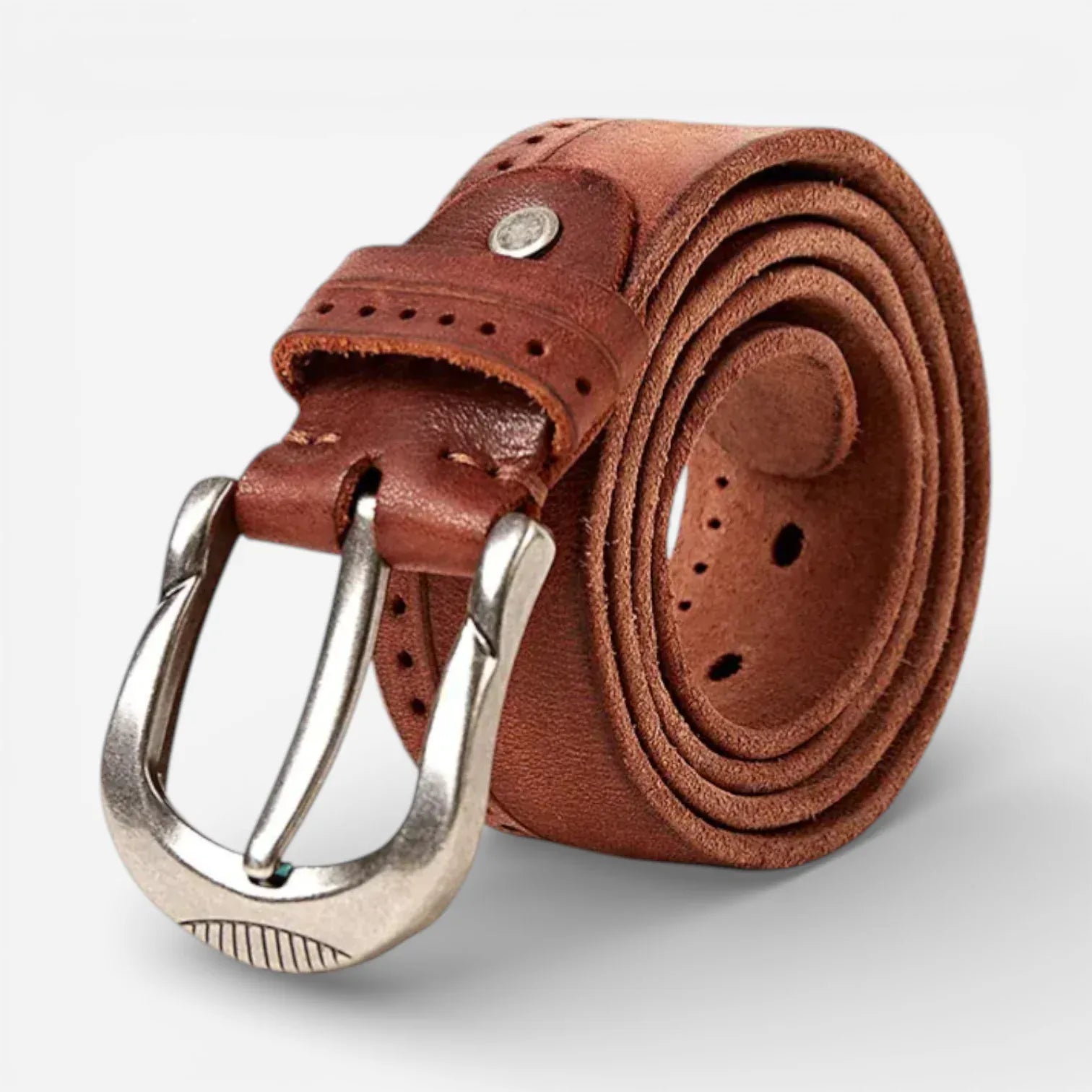 Ceinture pour homme en cuir vintage avec boucle arrondie