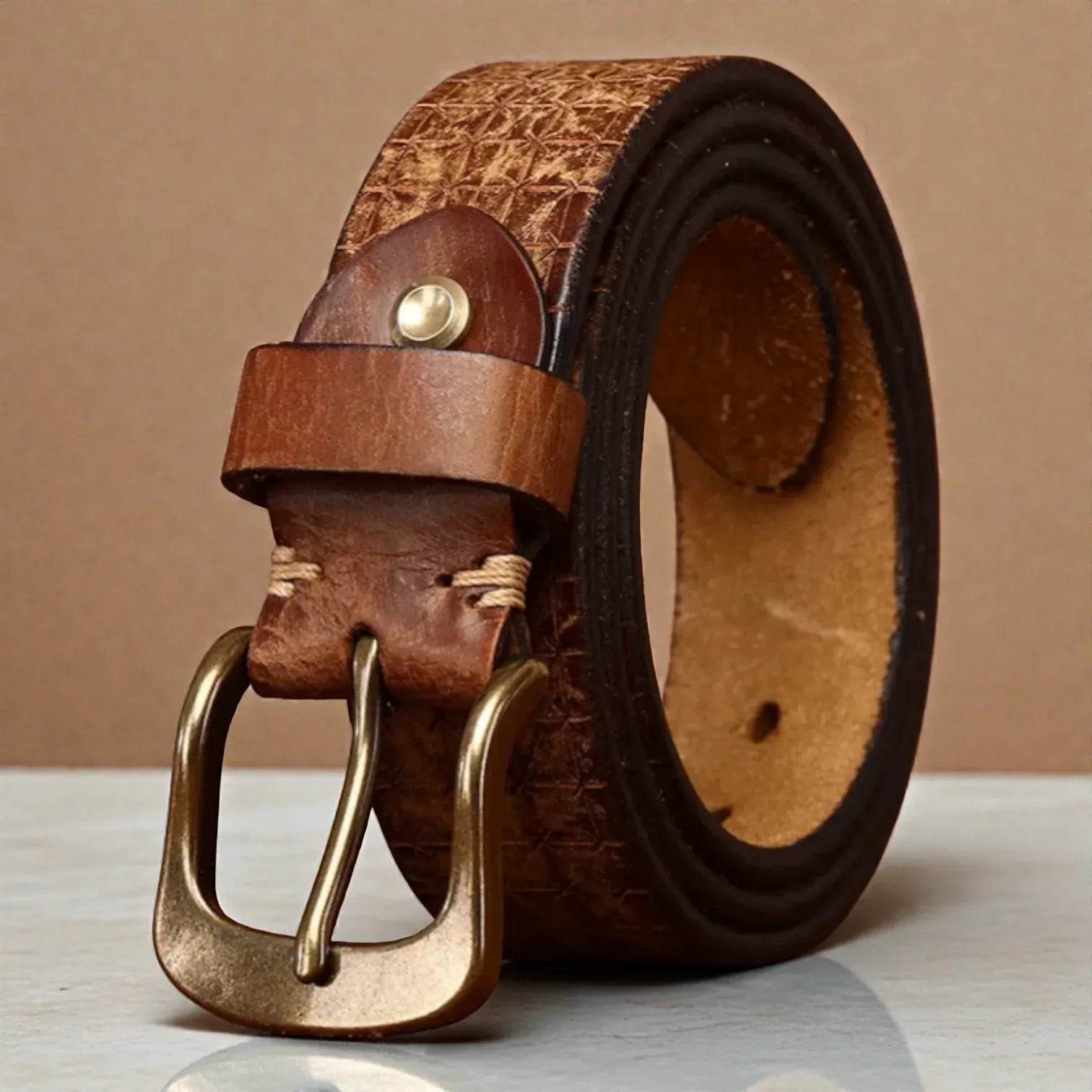 Ceinture pour homme en cuir texturé avec effet vieilli
