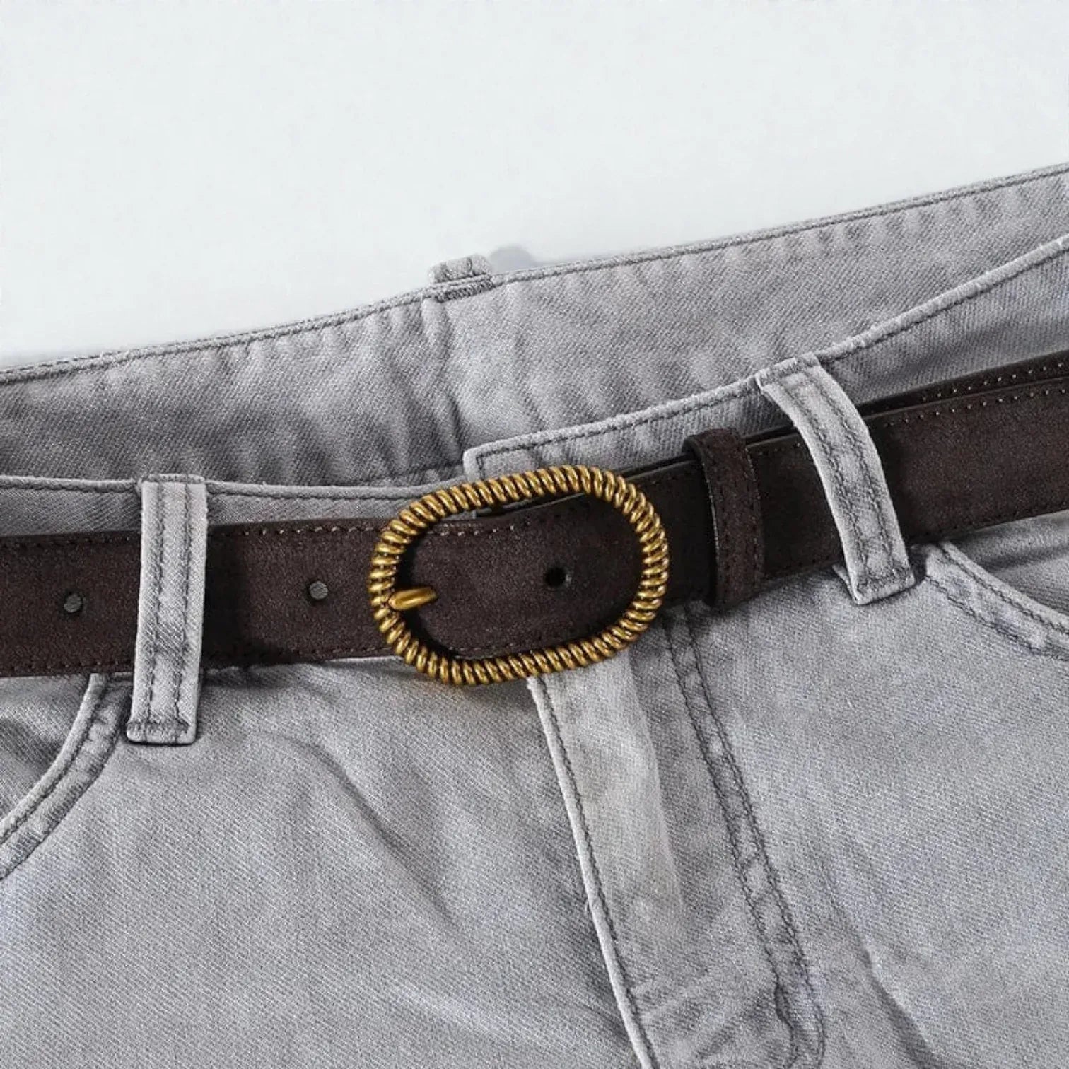 Ceinture cuir suédé femme avec finition dorée vintage