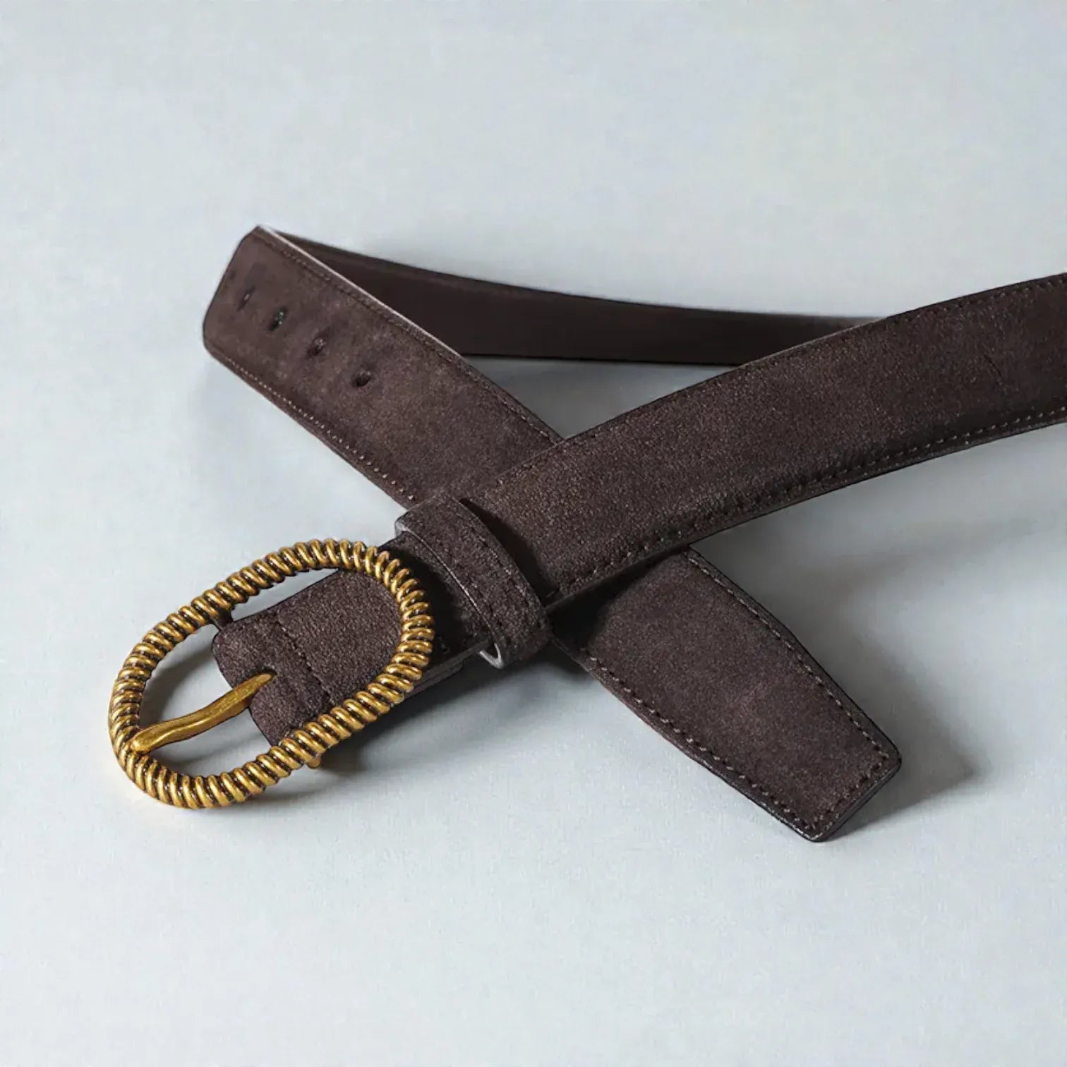 Ceinture cuir suédé femme avec finition dorée vintage