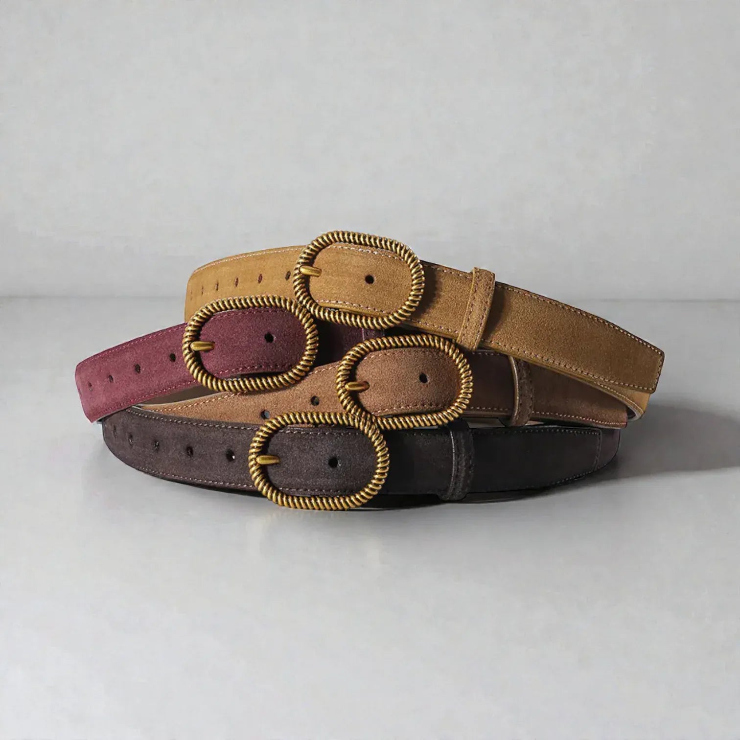 Ceinture cuir suédé femme avec finition dorée vintage