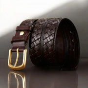 Ceinture tressée en cuir homme avec surpiqûres