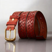 Ceinture tressée en cuir homme avec surpiqûres