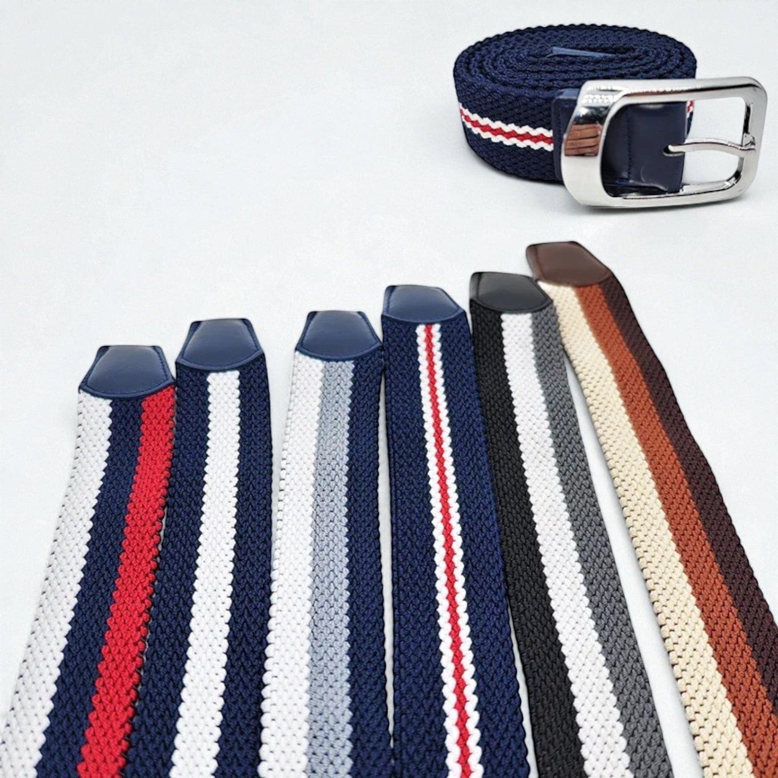 Ceinture élastique homme à rayure et tressage extensible