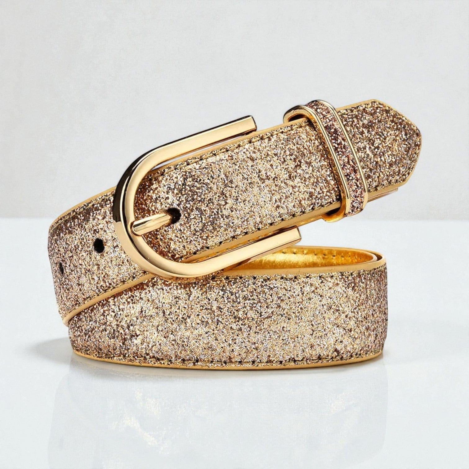 Ceinture pour femme dorée texture pailletée avec boucle ovale