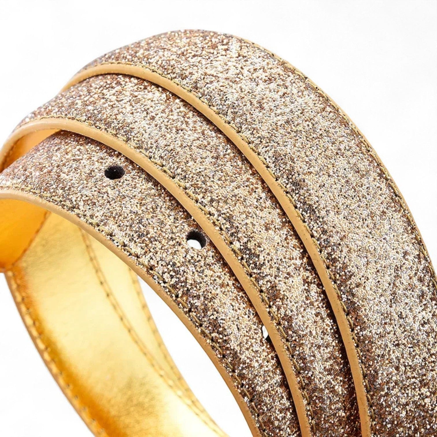 Ceinture pour femme dorée texture pailletée avec boucle ovale