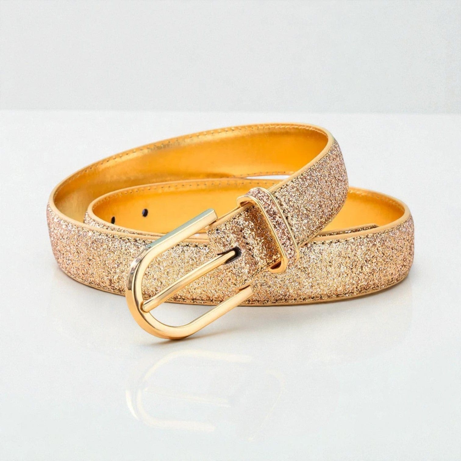 Ceinture pour femme dorée texture pailletée avec boucle ovale