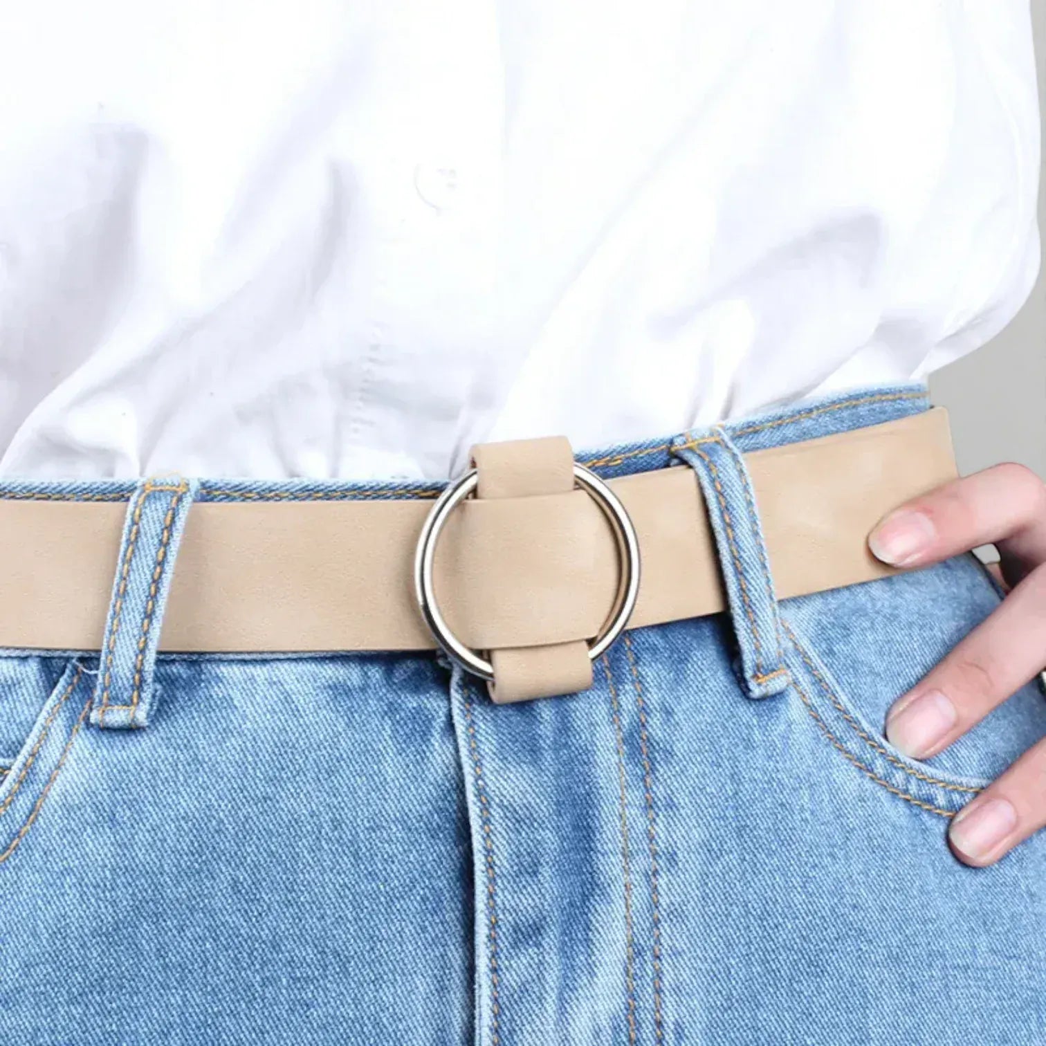 Ceinture pour femme simili cuir avec boucle ronde