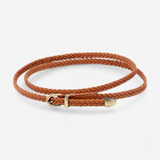 Ceinture tressée fine femme en simili cuir et boucle dorée