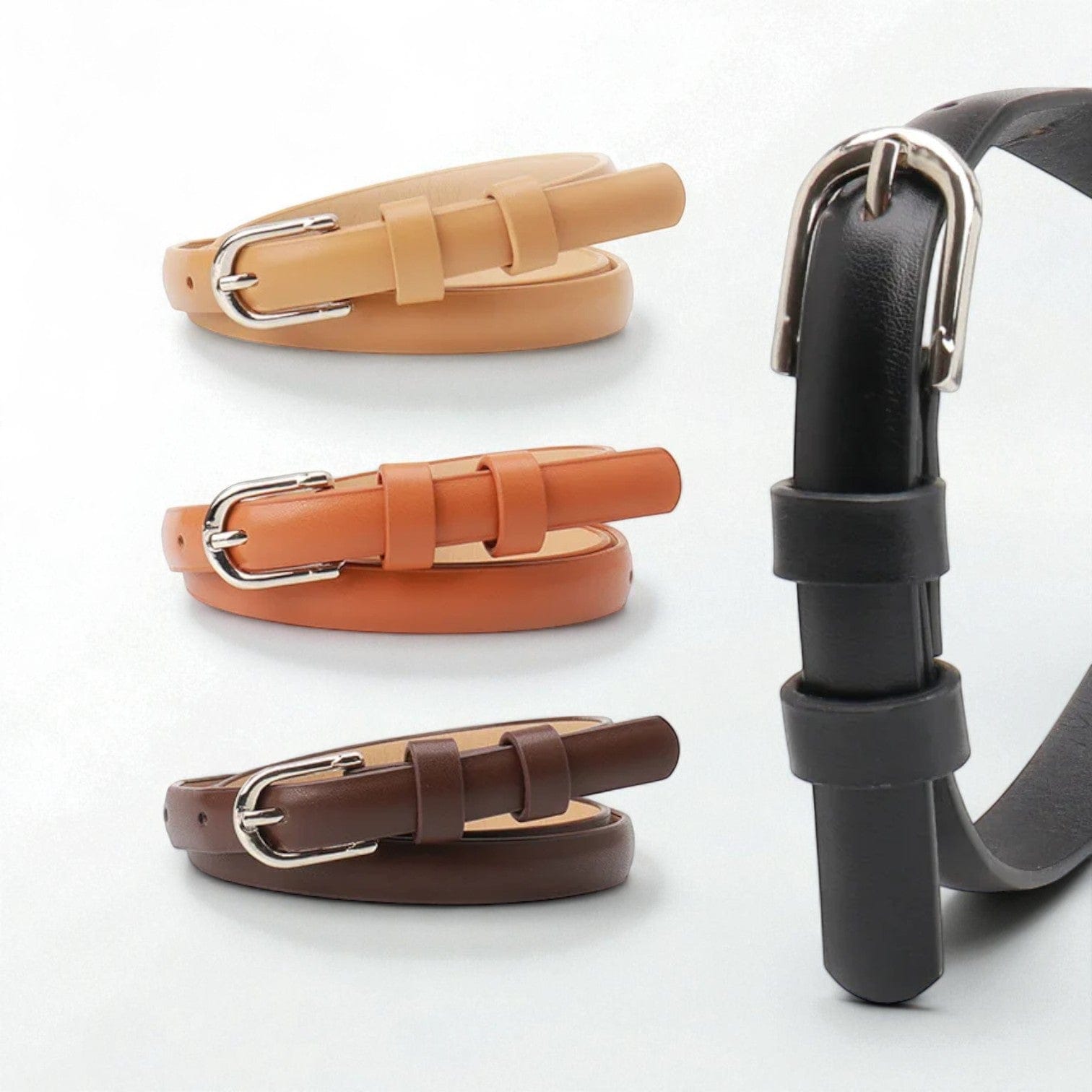 Ceinture fine femme en simili cuir avec finition discrète