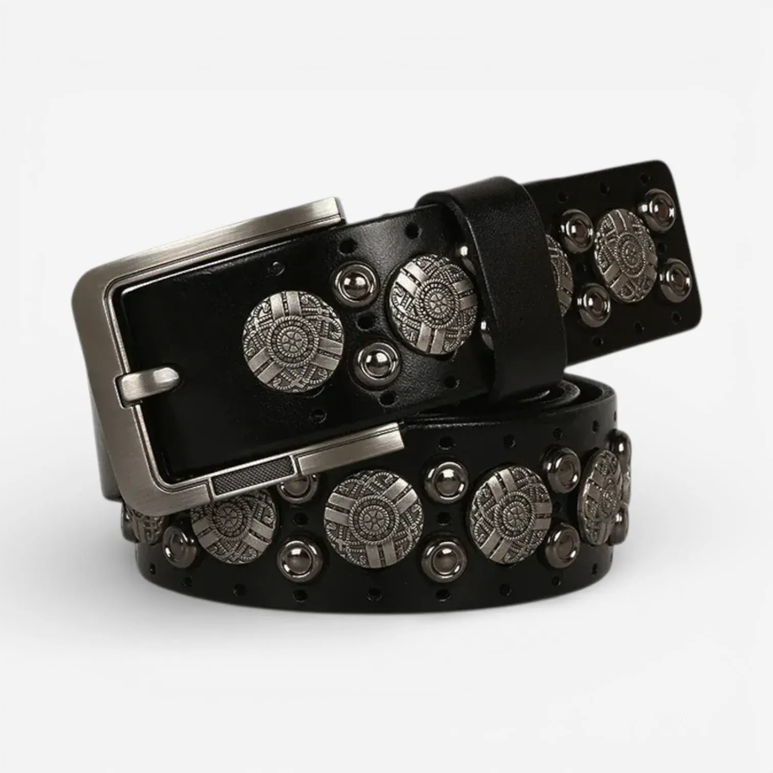 Ceinture noire avec rivets ronds homme en cuir texturé