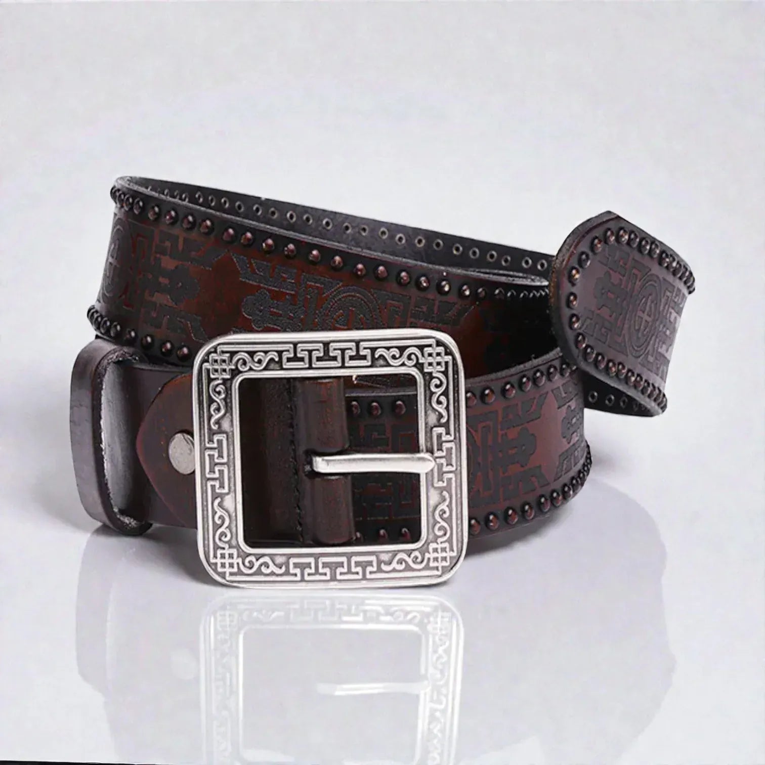 Ceinture pour homme boucle gravée cuir robuste style vintage