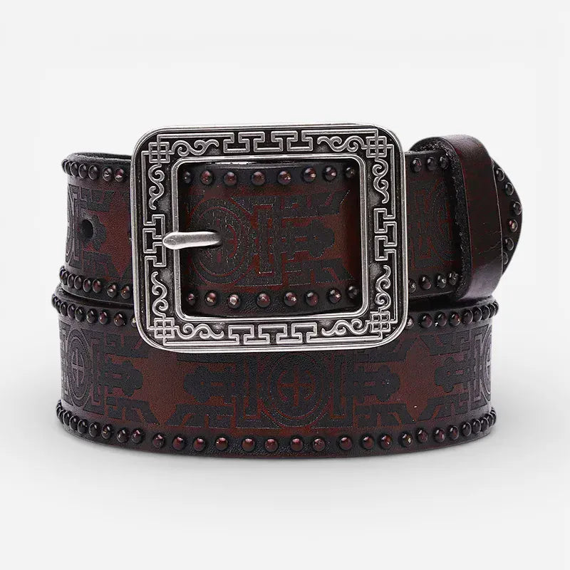 Ceinture pour homme boucle gravée cuir robuste style vintage