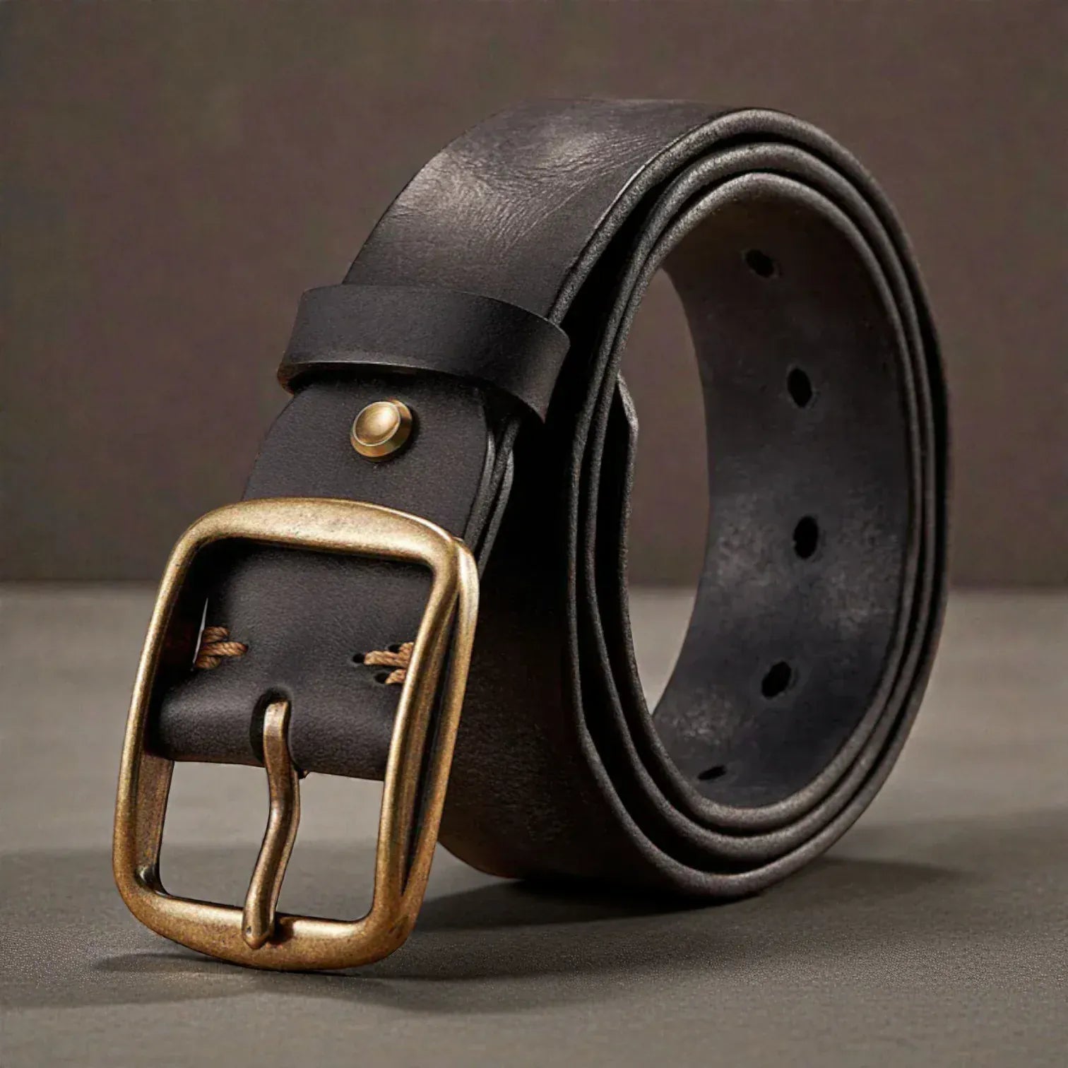 Ceinture marron homme avec boucle laiton vieilli