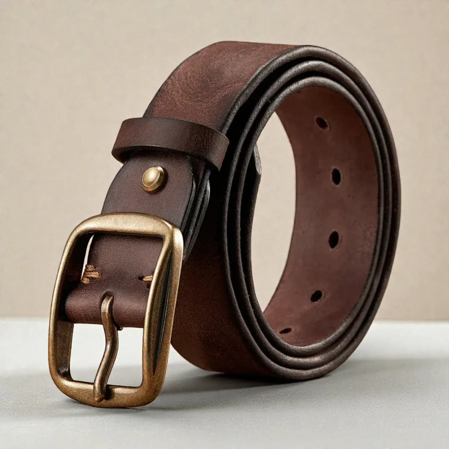 Ceinture marron homme avec boucle laiton vieilli