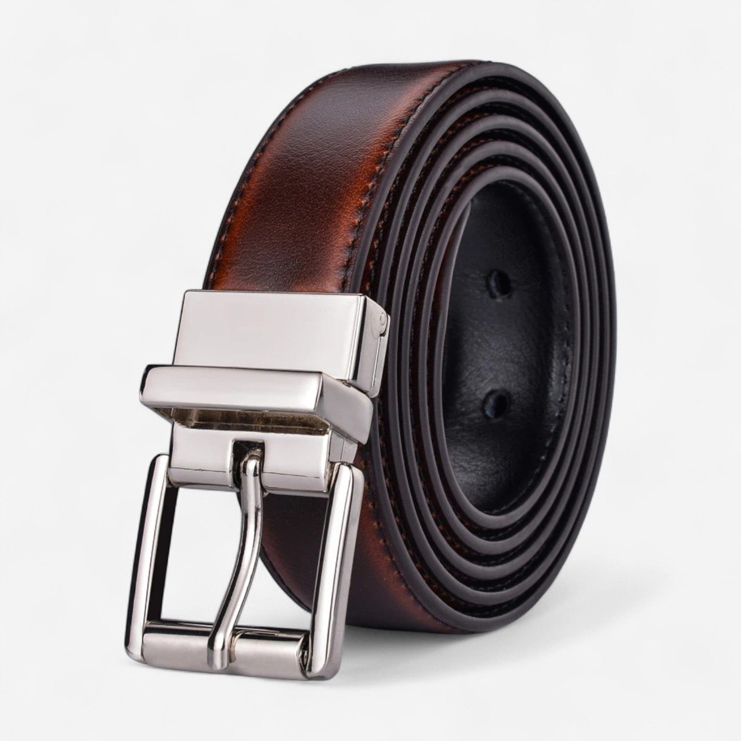 Ceinture réversible homme 2-en-1 avec surface lustrée en cuir