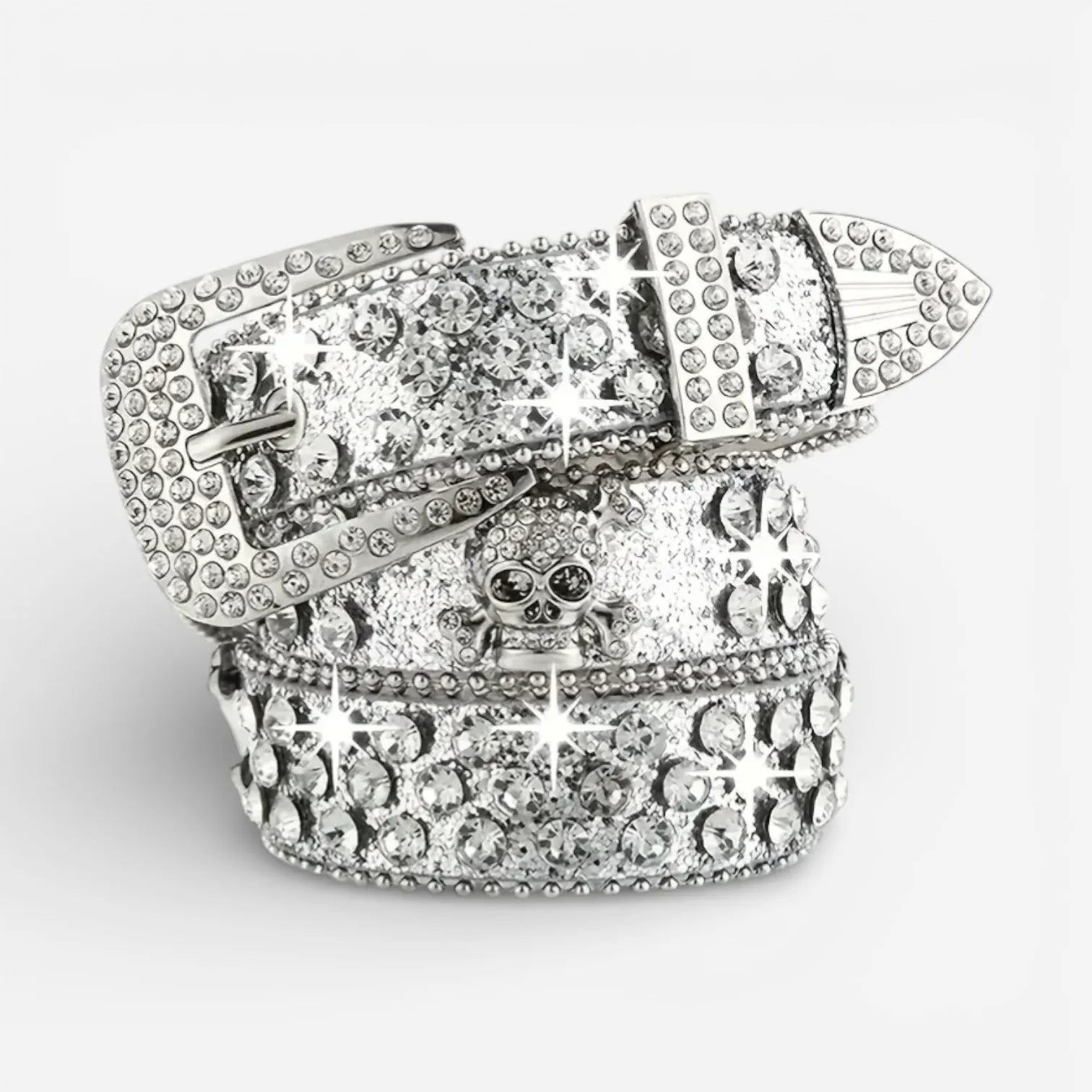 Ceinture tête de mort femme avec strass brillants et design audacieux