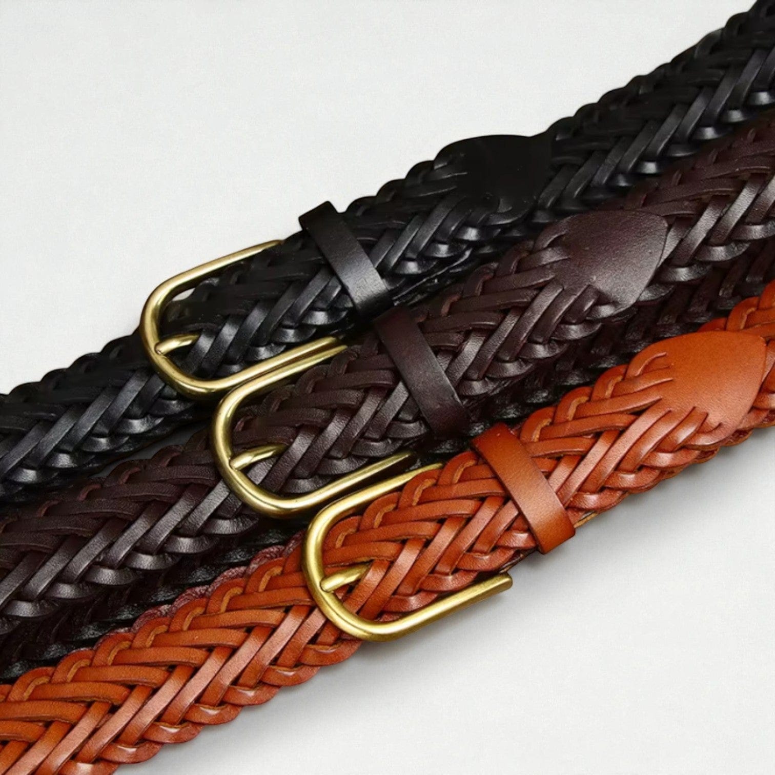 Ceinture tressée cuir souple et ajustement sans trou