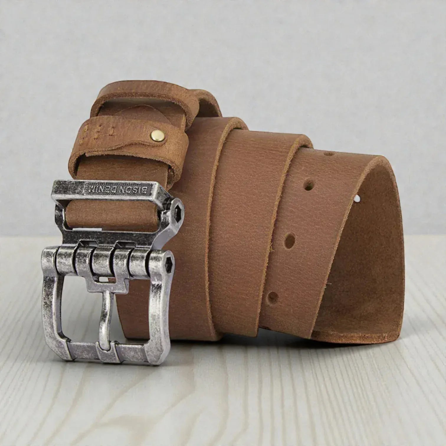 Ceinture cuir vintage homme boucle double ardillon
