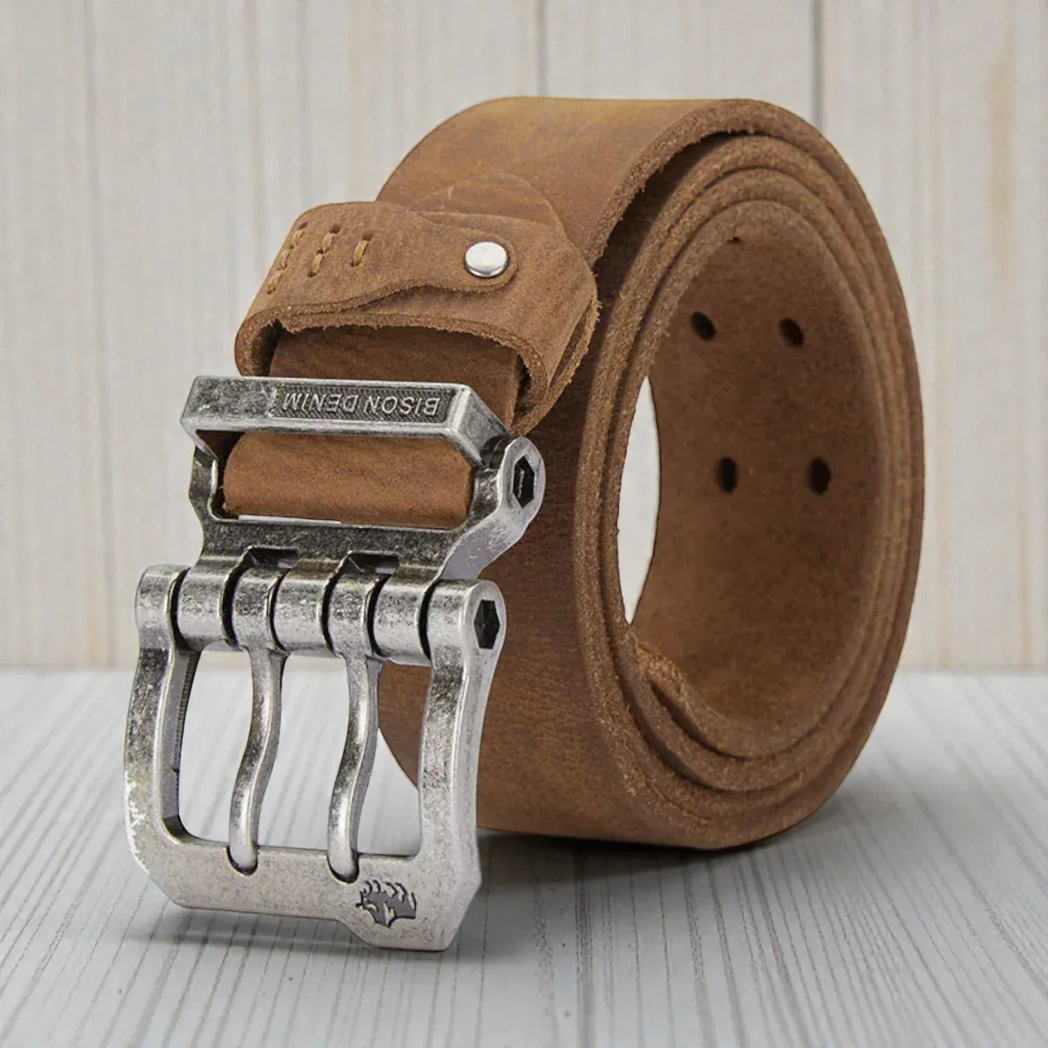 Ceinture cuir vintage homme boucle double ardillon